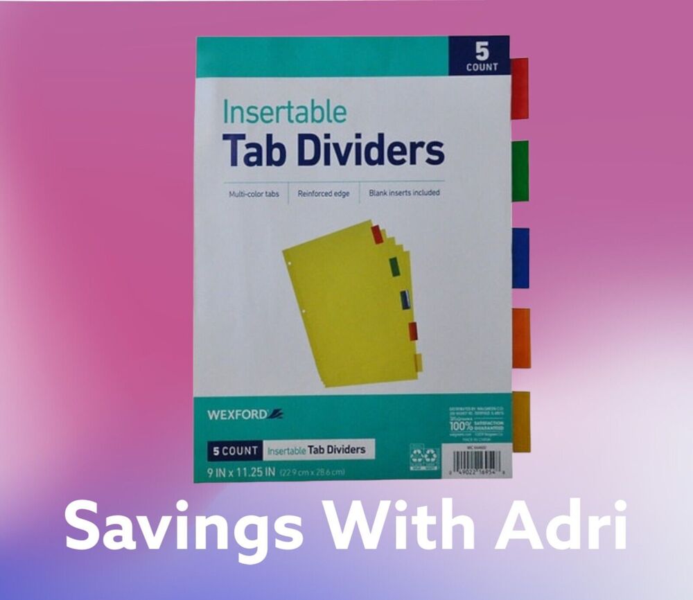 5x Wexford 5-Pack Insertable Tab Dividers - 9 IN X 11 IN